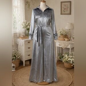 Vintage 1970s Silver Velvet Jumpsuit By MorpheW Vintage